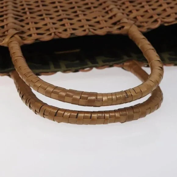 FENDI Straw Hand Bag Raffia Brown Auth mr1096